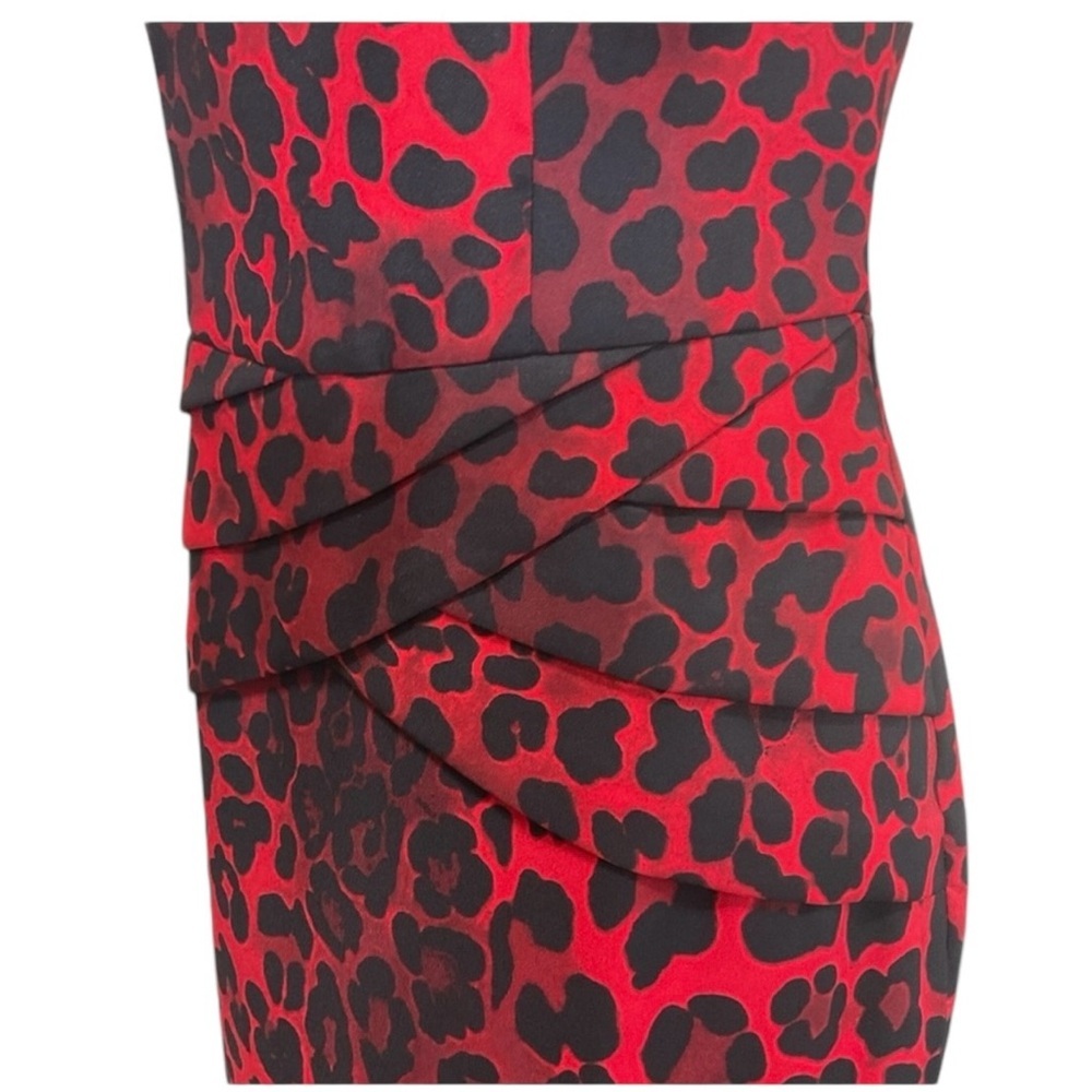 Cache Leopard Sheath Sleeveless Dress Belted Women’s Size 2 Black Red - Picture 7 of 10